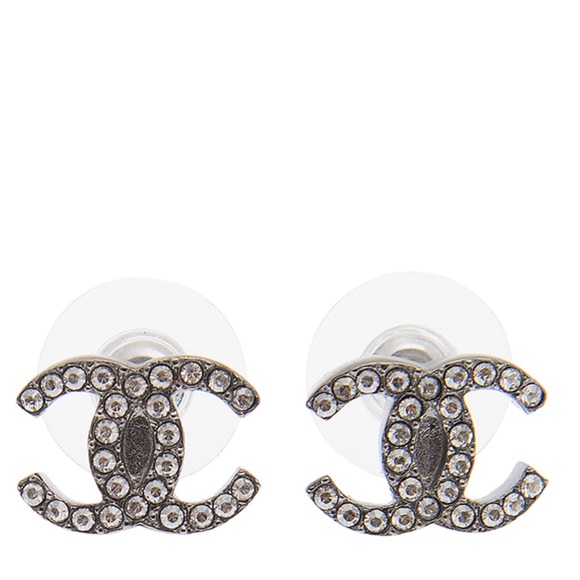 CHANEL Jewelry - CHANEL Crystal CC Logo Silver-Tone Earrings